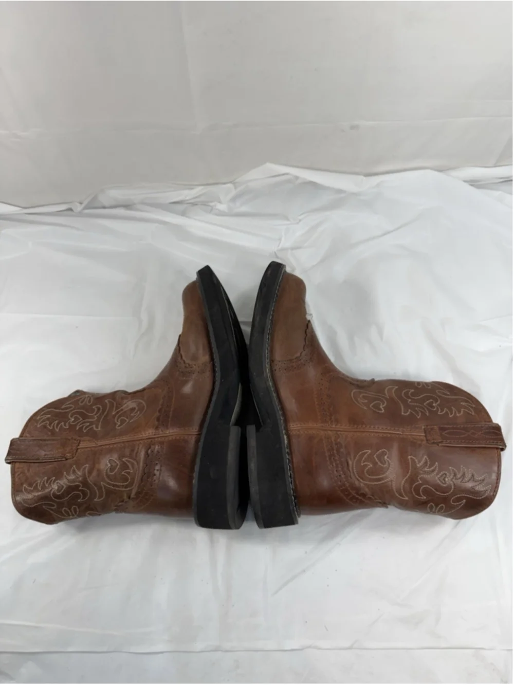 Ariat Fatbaby Saddle Boots Womens 10 Tan Leather Heart Western Cowgirl Rustic